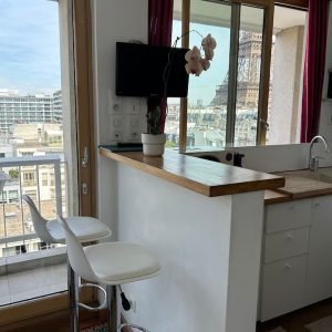 Vista fantástica da Torre Eiffel estúdio e varanda privada