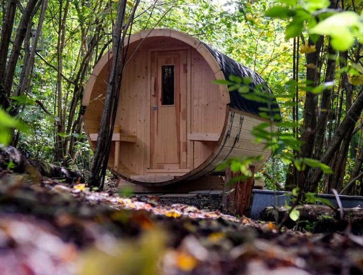 Cabana em clareira com forno e galinhas