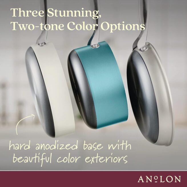 Anolon Achieve Conjunto de panelas e frigideiras antiaderentes anodizadas rígidas, 10 peças - prata