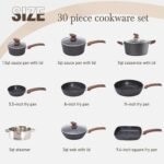 Conjunto de panelas e assadeiras de indução de cozinha com 30 peças de panelas e frigideiras antiaderentes de granito preto