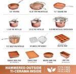 Gotham Steel Coleção Hammered Copper – Conjunto de panelas e frigideiras premium de 20 peças de cerâmica antiaderente