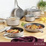 Anolon Achieve Conjunto de panelas e frigideiras antiaderentes anodizadas rígidas, 10 peças - prata