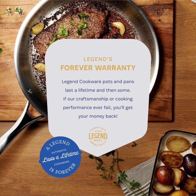 LEGEND COOKWARE Conjunto de panelas de aço inoxidável | 5 camadas, 14 peças, indução, não tóxico, seguro para forno | Melhor 18/8 totalmente revestido